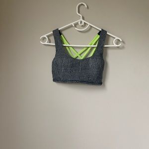 Lululemon black and white neon yellow print mesh sports bra 4